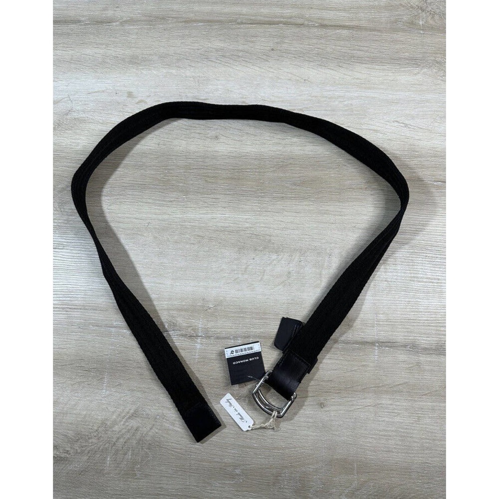 Club Monaco Mens Black Belt Italy Webbing Canvas Double Metal Slider Buckle